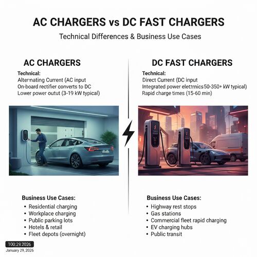 Latest company news about AC Chargers vs DC Fast Chargers: Technical Differences & Business Use Cases